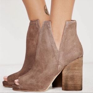 Jeffrey Campbell Oath Distressed Suede Open Toe Booties